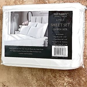 New Queen Set Grace Elizabeth Luxury Linen’s Collection White Queen 4 Piece Set